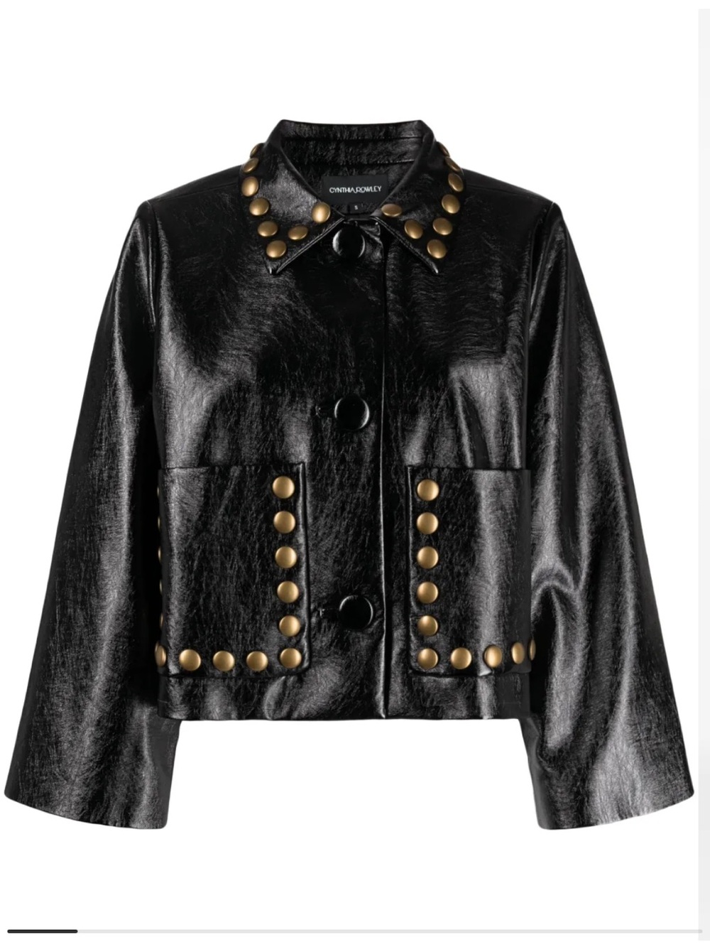 Cynthia Rowley Black Faux Leather Jacket with Gold Studs